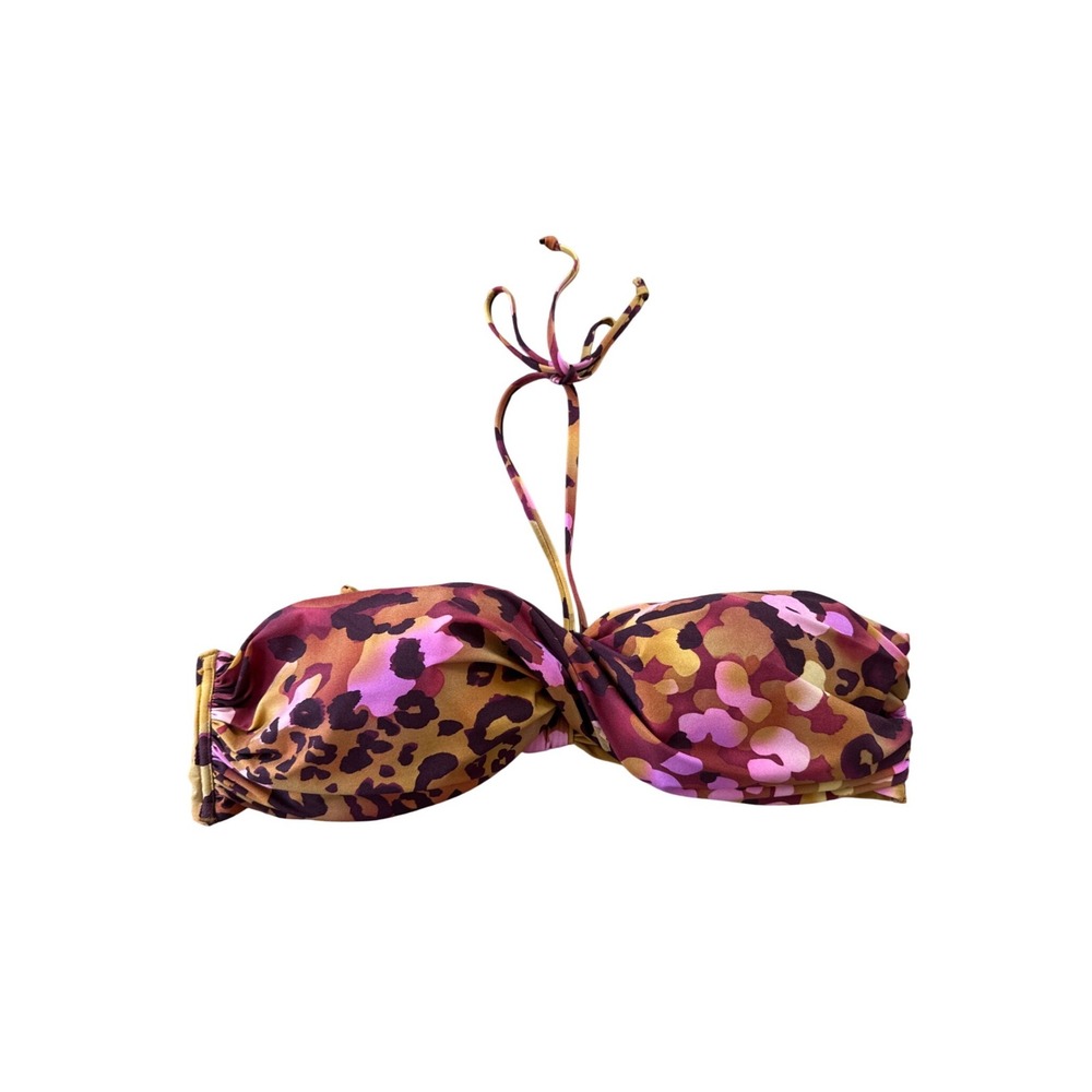 A.Che Swimwear Pink Orange Leopard Print Twist Front Bandeau Bikini Top‎ Large